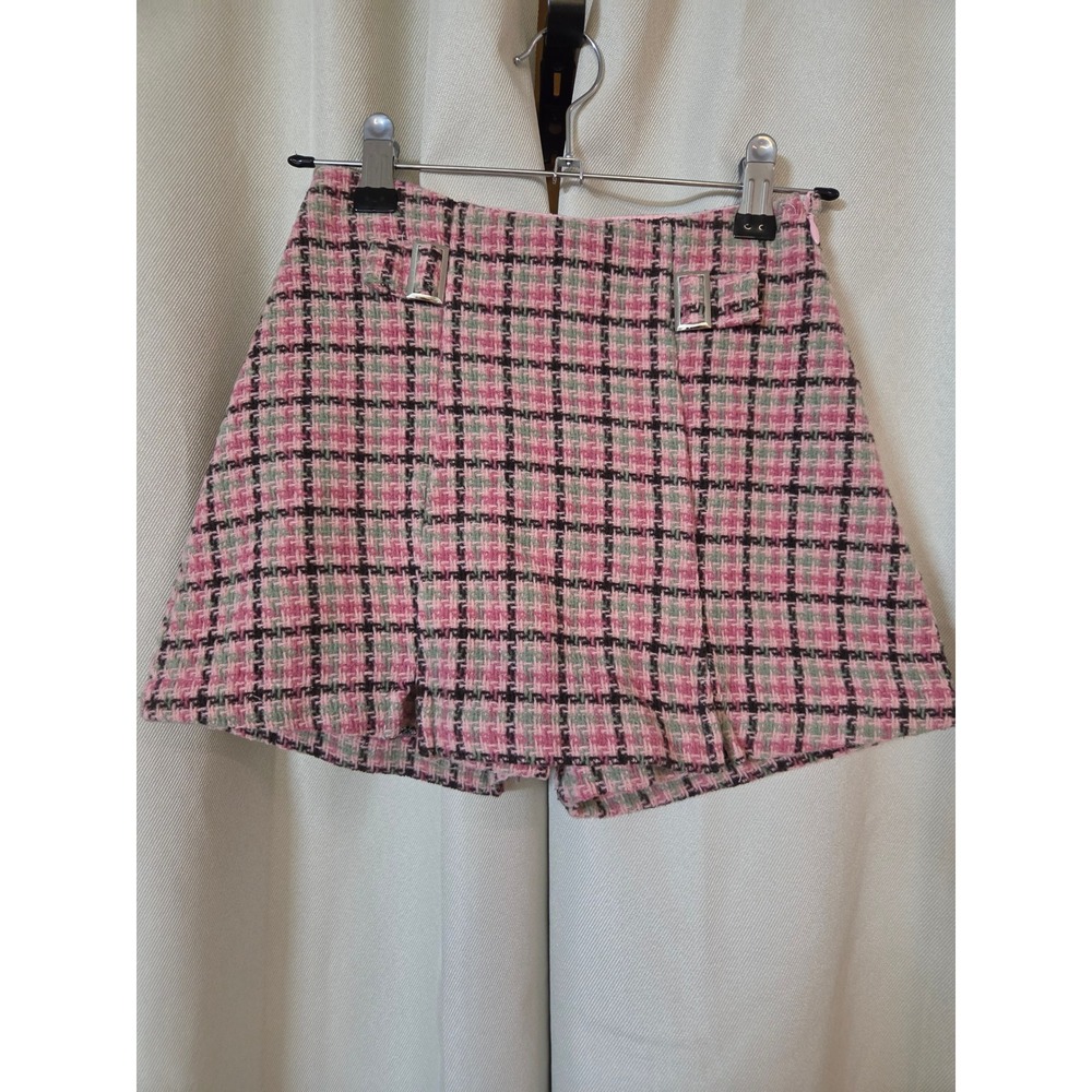 Btween Girls Pink Green Plaid Tweed Skort Faux Skirt Front Size 8